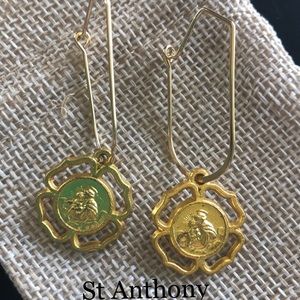 St Anthony Religious Earrings-Gold